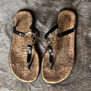 Michael Kors Black and Gold Thong Sandals